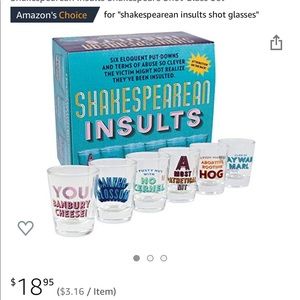 Shakespeare insult shot glasses, set of 6, never taken out of the box NEW